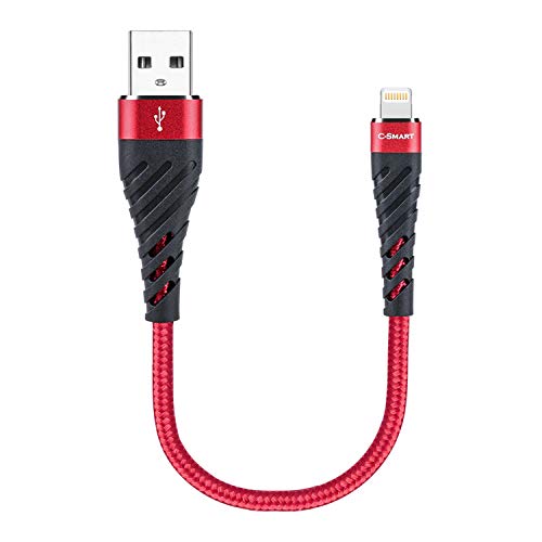 Product Cover 6 inch Short iPhone Charging Cable, Apple MFi Certified Lightning Charger Cable, Durable Braided Nylon Metal Connector Charger Cord Compatible with iPhone X/XS Max/XR/8 Plus/7/6/5/SE, iPad, Red