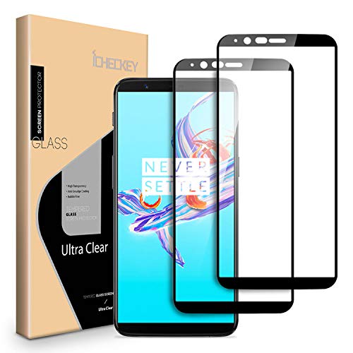 Product Cover [2 Pack] OnePlus 5T Tempered Glass, ICHECKEY Full Adhesive, HD Clear, Case Friendly, Anti Scratch Screen Protector for OnePlus 5T, 6.01 Inch