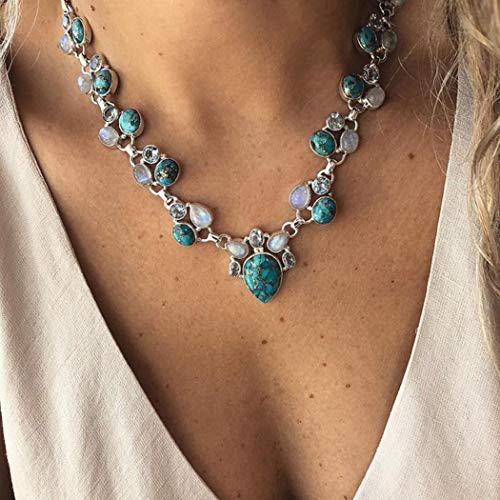 Product Cover Unicra Boho Turquoise Pendant Necklace Crystal Beaded Necklaces Vintage Y-Necklace Jewelry for Women and girls Tassel Accessories for Party and Evening