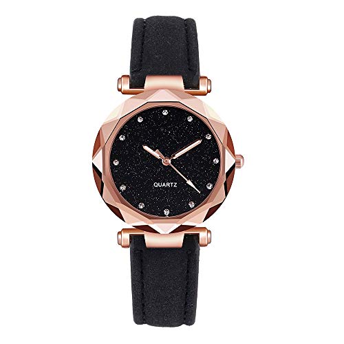Product Cover QUNANEN Women's Bracelet Watches Ladies Wrist Watch Korean Rhinestone Rose Gold Quartz Watch Female Belt Watch (Black)