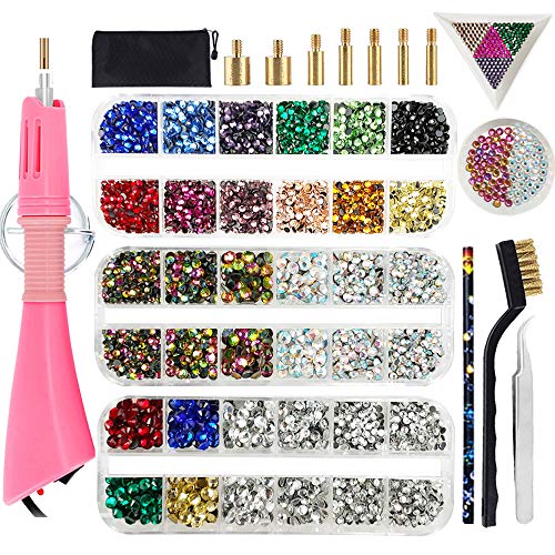 Product Cover Hotfix Applicator, Hot Fix Rhinestones Setter Applicator Tool, Bedazzle Kit with Rhinestones, 4360Pcs, AB,Rainbow,Clear,Color Rhinestones with Tips, Tweezers, Pencil, Trays, Bag, SS10,SS16,SS20