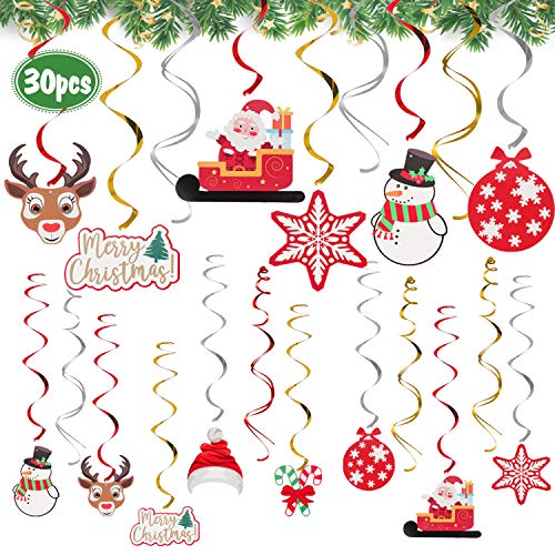 Product Cover AERZETIX Merry Christmas Decorations - 30 Pieces Christmas Swirls Streamers Sign Perfect for Home Office Indoor Christmas Holiday Party Decoration