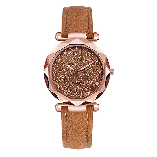 Product Cover QUNANEN Women's Bracelet Watches Ladies Wrist Watch Korean Rhinestone Rose Gold Quartz Watch Female Belt Watch (Coffee)