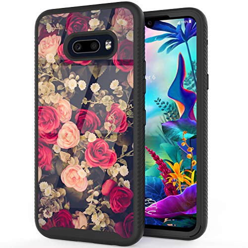 Product Cover LG G8X ThinQ Case, BEANLI Fashion Floral Design Drop Protection Hybrid Dual Layer Armor Protective Case Cover for Girls and Women Rose Flowers