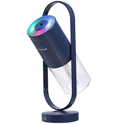 Product Cover Humidifier Purifier 2 in 1 Humidifier Mini Cool Mist Magic Shadow 360° Rotating Air Purifier 200ML Ultrasonic Quiet 7 Colors LED Night Lights Projection for Home Car Office Travel Baby (Dark Blue)