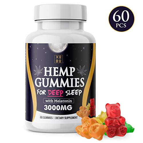 Product Cover XOBO Hemp Gummies for Relaxation, Sleep & Anxiety Relief - Strong 3000mg Hemp Edible Gummy Bears In Delicious Fruit Flavors - 50mg Hemp Seed Extract + 10mg Melatonin Gummies for Insomnia - 60 Servings