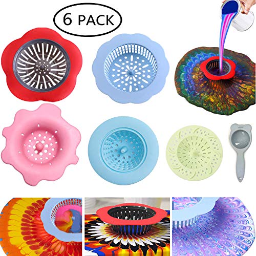 Product Cover 6 Pieces Acrylic Paint Pouring Strainers, Plastic Flower Strainers, Silicone Pouring Drain for DIY Pouring Acrylic Paint and Creating Unique Patterns