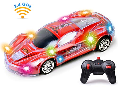 Product Cover Haktoys RC Racing Sports Car, Upgraded 2.4GHz Light Up 1:24 Scale Radio Remote Control Vehicle with Dazzling Flashing LED Lights | Safe and Durable | Gift, Toy for Kids, Boys and Girls (Red Color)