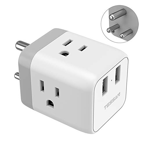 Product Cover India Power Adapter, TESSAN 5 in 1 Nepal Travel Adapter Plug with 3 US Power Outlets and 2 USB Charging Ports, US to India Bangladesh Maldives Nepal Pakistan Plug Adapter - Safe Grounded Type D Plug