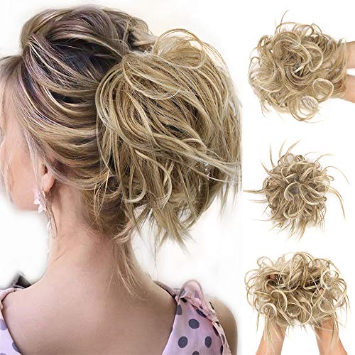 Product Cover Messy Bun Hair Tousled Updo Hair Piece Scrunchies Synthetic Wavy Bun Extensions Rubber Band Elastic Scrunchie Chignon Instant Ponytail for Women(27/613#)