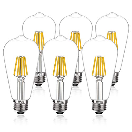 Product Cover LED Edison Light Bulbs, 60W Equivalent Dimmable E26 LED Light Bulbs, UL-Listed Vintage Filament Light Bulbs for Pendant Lights, 2700K Warm White 6W Pack of 6