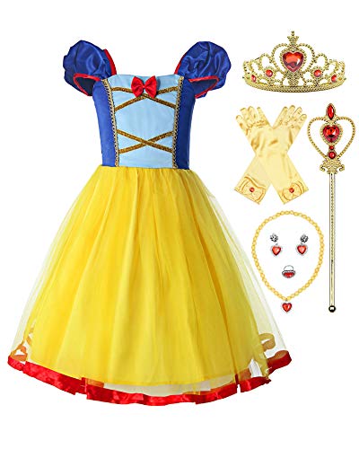 Product Cover ReliBeauty Girls Elastic Waist Backless Princess Dress Costume with Accessories Yellow, 3T/110