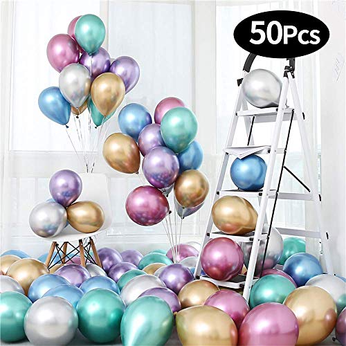 Product Cover Metallic Balloons Decorations 50 Pieces Kit,12 inch Latex Helium Shiny for Birthday Wedding Baby Shower Christmas Kids' Party (Metallic)