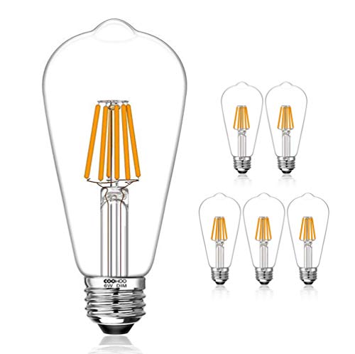 Product Cover LED Edison Light Bulbs, 60W Equivalent Dimmable E26 Vintage Filament Pendant Light Bulbs, 2200K Warm White 6W UL-Listed Pack of 6