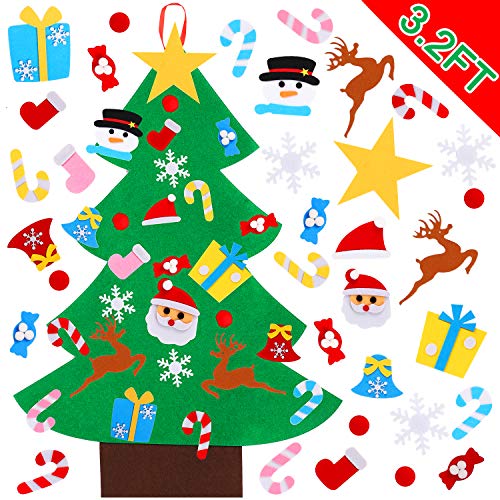 Product Cover 3.2ft DIY Felt Christmas Tree Set with 26pcs Detachable Ornaments, Xmas Gifts for Kids New Year Handmade Christmas Door Wall Hanging Decorations