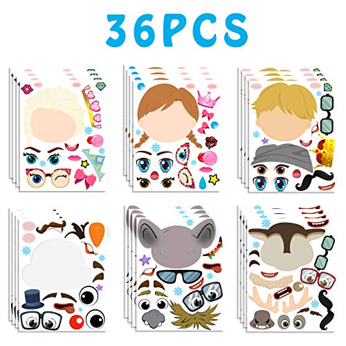 Product Cover MALLMALL6 36Pcs Frozen Make a Face Stickers Princess Party Favors Games Frozen Themed Birthday Party Supplies Princess Sticker Snow Queen Party Decorations Elsa Anna Dress Up DIY Crafts for Kids