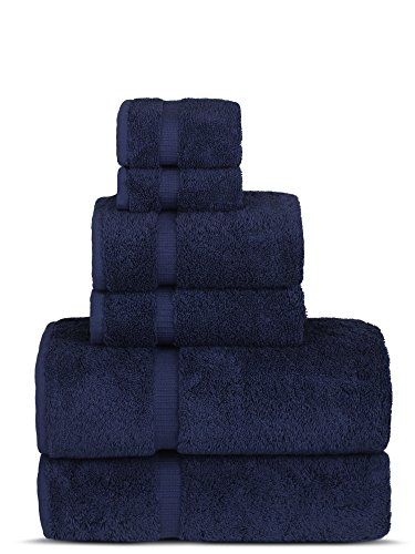 Product Cover Luxury Spa and Hotel Quality Premium Turkish Cotton 6-Piece Towel Set (2 x Bath Towels, 2 x Hand Towels, 2 x Washcloths, Navy)