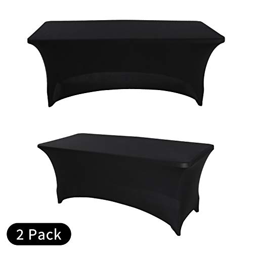 Product Cover 6FT Pack of 2 Spandex Table Cover Fitted Stretchable Tablecloth Easy to Put, Stretch Table Toppers for Wedding Party Event Dinner Decoration Black 72
