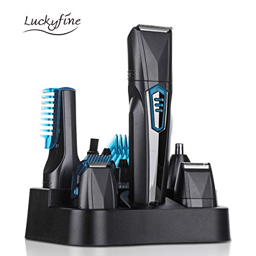 Product Cover Men's Grooming Kit, Luckyfine 6 in 1 Beard Trimmer, Hair Trimmer, Ear Nose Trimmer and Body Trimmer Kit, Electric Shavers for Men, Hair Clipper, Rechargable Trimmer for Beard and Hair Styling US Plug
