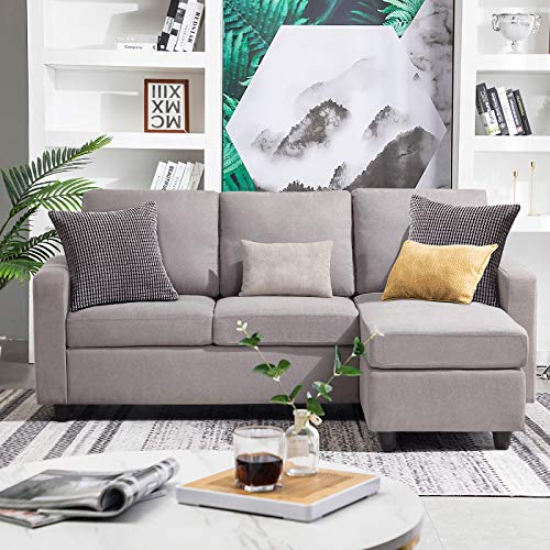 Product Cover HONBAY Convertible Sectional Sofa Couch Modern Linen Fabric L-Shape Couch for Small Space Grey (Gainsboro)