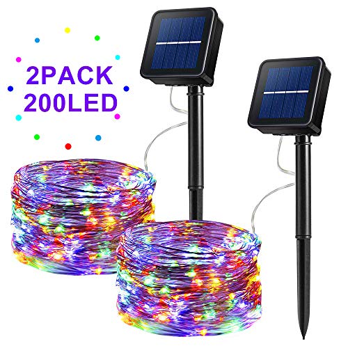 Product Cover [2 Pack] Solar String Lights, 100LED 33Ft/10M Waterproof Fairy Lights Outdoor/Indoor 8 Modes Starry Lights Garden Lights Copper Wire Lighting for Wedding, Patio, Yard, Festoon, Christmas (Multicolor)