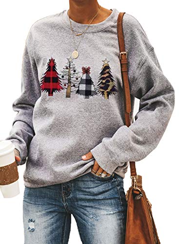 Product Cover Dokotoo Womens Winter Ladies Long Sleeve Crewneck Merry Christmas Holiday Sweatshirts Xmas Pullovers Blouses Tops Outerwear Gray 2XL