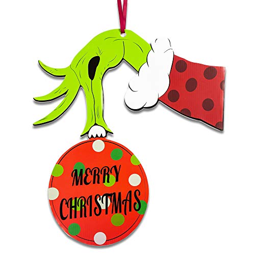Product Cover Joy Day Christmas Grinch Door Hanger Holiday Wall Indoor/Outdoor Hanging Sign Decor for Xmas Themed Party Birthday Event New Year Party Christmas Door Decorations