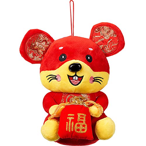 Product Cover 2020 Chinese Rat New Year Lucky Doll Present Home Plush Mouse Decoration New Year Mouse Animal Mascot Gifts Red, 8 Inches (Lucky Bag Style)