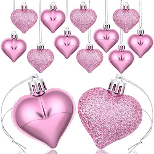 Product Cover Boao 48 Pieces Valentine's Day Heart Ornaments Heart Shaped Baubles Heart Pendant for Valentine's Day Decoration (Pink)