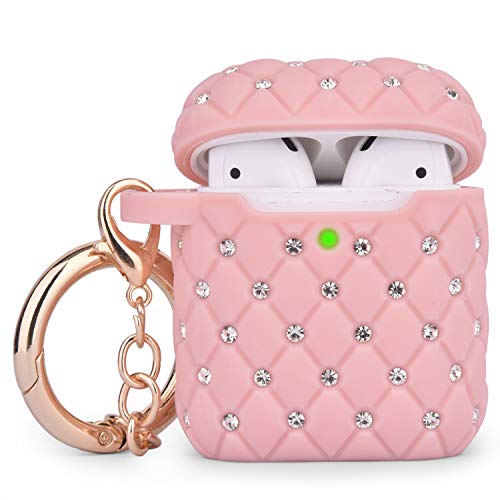Product Cover Airpod Case - CAGOS Bling Airpods 2/1 Case Cover Upgrade TPU Case Airpods Full Protective Hard case [Front LED Visible] with Shiny Crystal/Keychain for Apple Airpods 2/1 Charging Case (Pink)