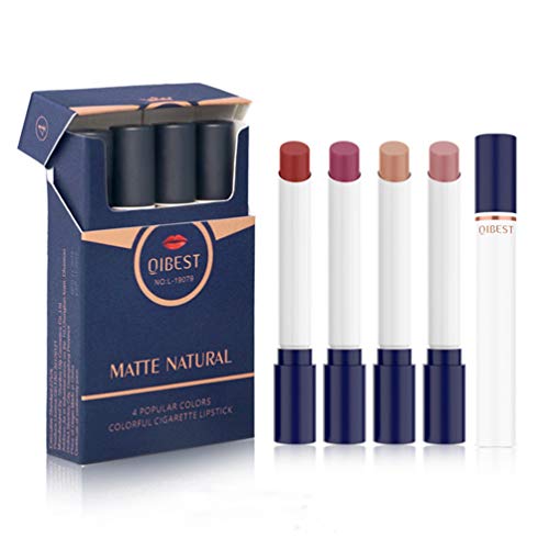 Product Cover Creamy Cigarretes Nude Lipstick Set, 4 Shades Make up Velvet Cosmetic Moisturizer Smooth Lip Stick, Mini Size Tubes (A)