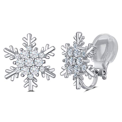 Product Cover SELOVO Winter Snowflake Cubic Zirconia Stud Clip On Earrings Silver Tone