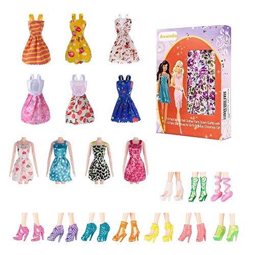 Product Cover Avando 20PCS Doll Accessories, 10x Mix Cute Dresses 10x Shoes Dresses Gown with Shoes Outfit Set for Xmas Birthday Gift for Barbie Doll