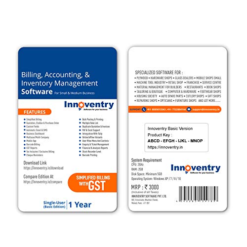Product Cover Innoventry Billing , Accounting & Inventory Management Software Basic Version GST Ready ERP Solution For Small & Medium Business | POS | BARCODE | ANDROID APP