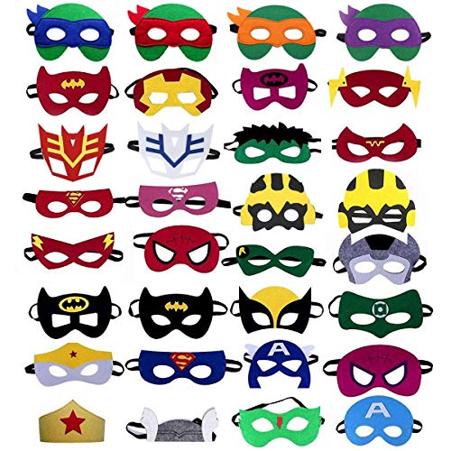 Product Cover Tin Field Superhero Masks (32 Packs) - Superheroes Birthday Party Masks,Children's top Hats