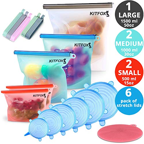 Product Cover Reusable Silicone Food Storage Bags - Reusable Ziplock Sandwich Bag - Silicon Covers for Food & Silicone Stretch Lids & Reusable Durable Food Storage Covers for Bowls - Food Preservation Bags