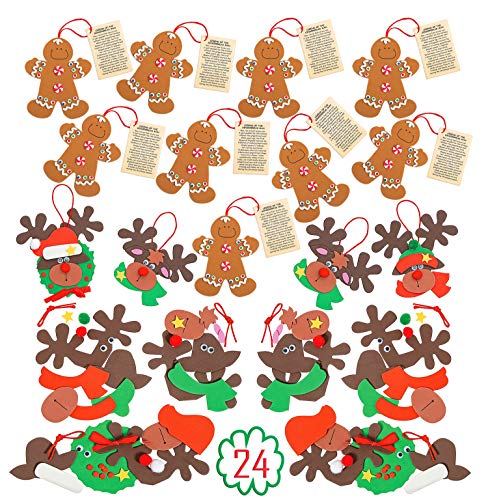 Product Cover 4E's Novelty Bulk Christmas Ornament Foam Craft Kits, 12 Reindeer, 12 Legend of The Gingerbread Man, Individually Packed, Children Holiday Fun Gifts, Stocking Stuffers, Goody Bag Fillers