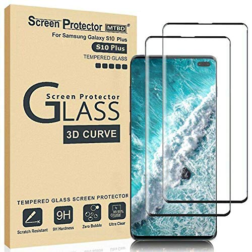 Product Cover MTBD Galaxy S10 Plus Screen Protector,Full Coverage Tempered Glass[2 Pack][High Definition][Designed for Ultrasonic Fingerprint] Tempered Glass Screen Protector Suitable for Galaxy S10 Plus