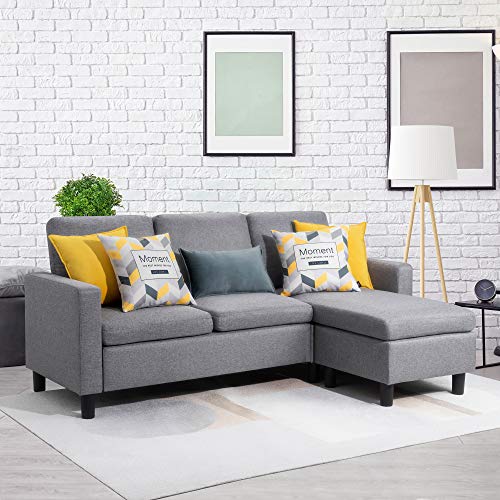 Product Cover Walsunny Convertible Sectional Sofa Couch with Reversible Chaise, L-Shaped Couch with Modern Linen Fabric for Small Space (Dark Grey)
