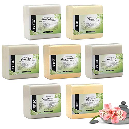 Product Cover Pifito Melt and Pour Soap Base Sampler (7 lbs) │ Assortment of 7 Bases (1lb ea) │ Hemp Seed Oil, Clear, Aloe Vera, Goats Milk, Cocoa Butter, Shea Butter, Castile │ Glycerin Soap Making Supplies