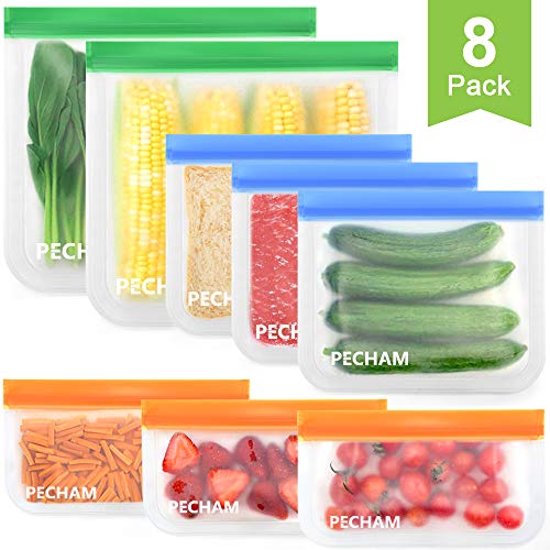 Product Cover Reusable Storage Bags,8 Pack BPA FREE Leakproof silicone food storage freezer bags(2 Reusable Gallon Bags + 3 Reusable Sandwich Bags + 3 Thick Reusable Snack Bags) for Food Marinate Meat Fruit Cereal
