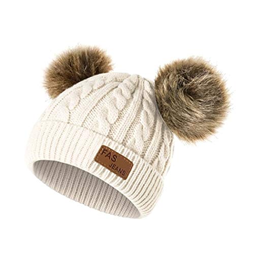 Product Cover masite Girls Boys Knit Cap Warm Fur Ball Baby Winter Knit Hat Children Beanie Hats & Caps White
