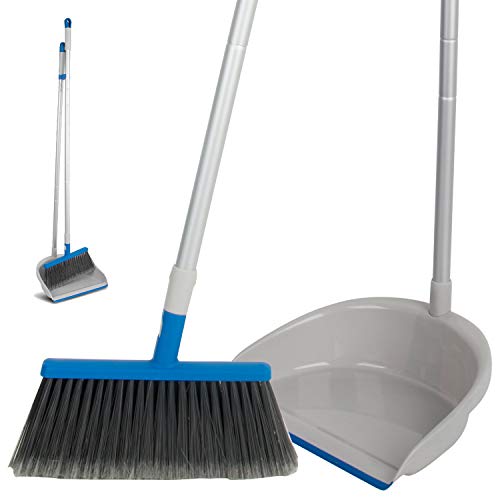 Product Cover TreeLen Dust Pan and Broom Combo,Floor Broom with Standing Dustpan with Long Handle Set for Kitchen Home Room Blue