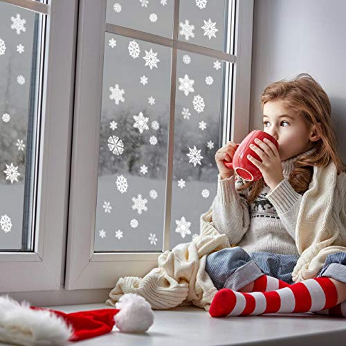 Product Cover lEPECQ 108 PCS Christmas Decorations Snowflake Window Sticker Set of 4 Sheet DIY Window Cling - Removable Snow Static Sticker Decal for Mirror Glass Door Car Body for Xmas Holiday