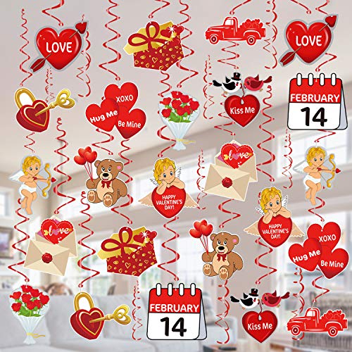 Product Cover Valentines Day Decorations Hanging Swirls - 36 PCS Tifeson Conversation Heart Teddy Bear Cupid Party Swirls Ceiling Hanging Decor - Anniversary, Wedding, Engagement, Bridal Shower, Valentine's Party Supplies