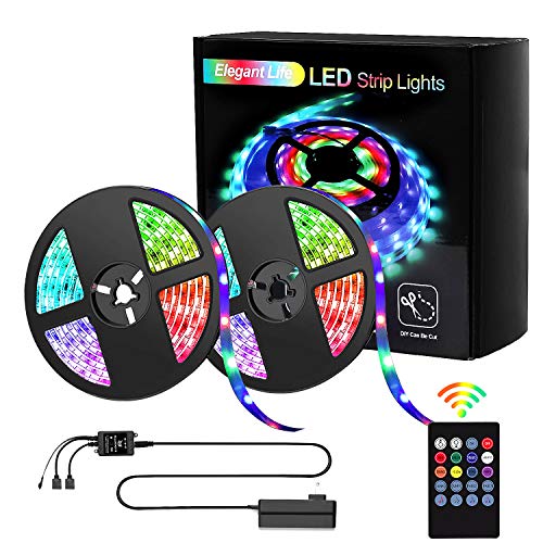 Product Cover Elegant Life LED Strip Lights, Light Strip 32.8ft RGB SMD 3528 LED Rope Lights, IR Remote Control Wireless Controlled, Power Supply Led Lights for Bedroom Home Kitchen Decoration（2X16.4ft）
