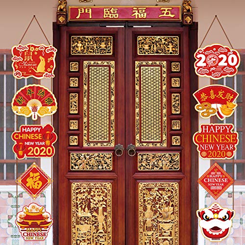 Product Cover Chinese New Year Decorations 2020 Year of Rat Party Signs Chinese Party Banner for Chinese Spring Festival Supplies with 2 Ribbons and 40 Glue Point Dots