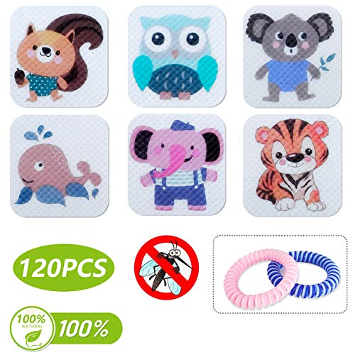 Product Cover 120 Pcs Mosquito Repellent Patch with 2 Bracelet Band for Kids, Adults & Pets, 100% Natural DEET-Free, Non Toxic, Waterproof Safe Travel Anti Insect Sticker Up To 24 Hour of Protection, Apply To Skin