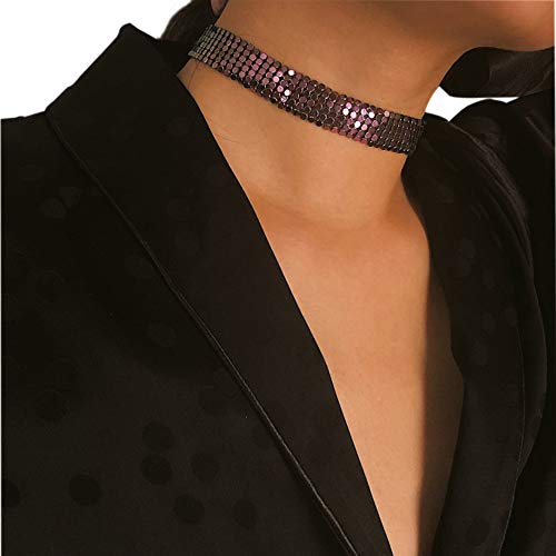 Product Cover Shining Clavicle Choker Necklace Sexy Choker Necklace Full Rhinestones Crystal Wide Collar Necklace for Women Nightclub Party Body Jewelry (Multicolor)