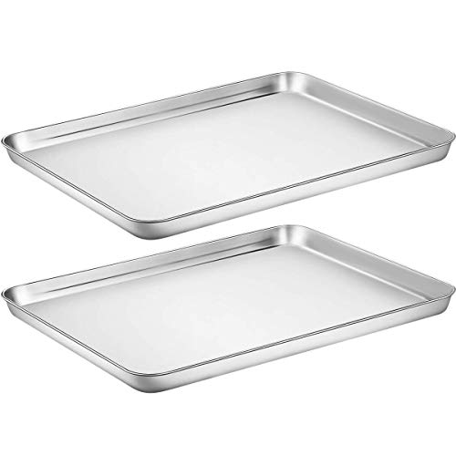 Product Cover Baking Sheet Cookie Sheet Set of 2, Umite Chef Stainless Steel Baking Pans Tray Professional 16 x 12 x 1 inch, Non Toxic & Healthy, Mirror Finish & Rust Free, Easy Clean & Dishwasher Safe